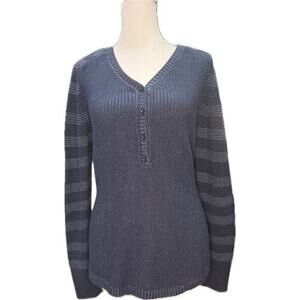 Eddie Bauer Button Front Sweater Size‎  M Blue Pullover Short Sleeve Cable Knit
